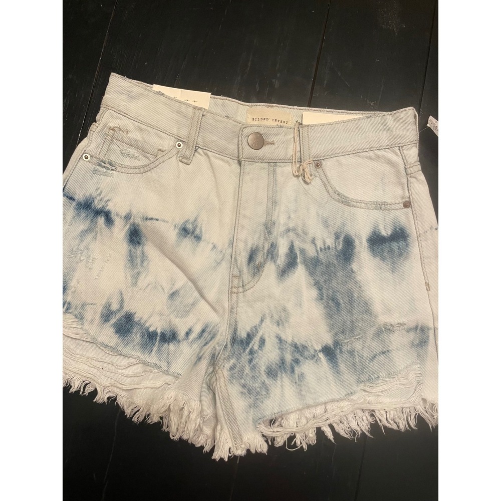 BKE Stella High Rise Denim Shorts Women's Size S Tie Dye Distressed Frayed